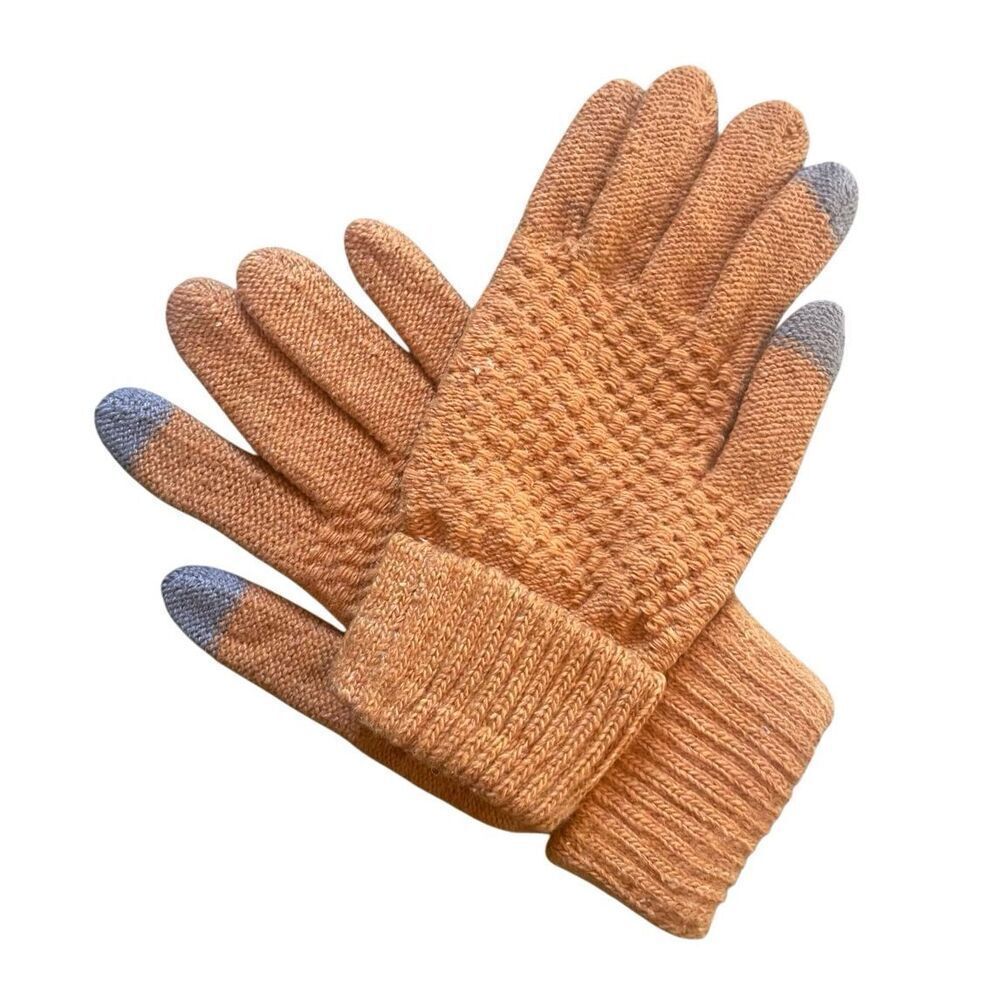 Touchscreen Gloves Unisex Burnt Orange Knit Winter - Picture 5 of 7